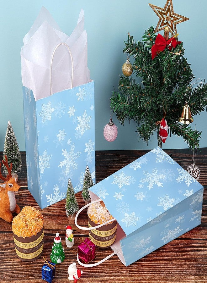 Jectivs 24Pack Party Gift Bags,Large Thick Kraft White Snowflake Ice Blue Treat Bags w/ White Tissue, Goodie Favor Bags w/ Handles Winter Onederland Holiday Party Supplies - Image 4